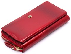 Гаманець червоний лаковий з натуральної шкіри із блоком для карток ST Leather S7001A, Червоний