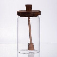 Медовниця скляна з кришкою та ложкою 900 (мл) медовниця баночка для зберігання меду 64486-3, Прозрачный