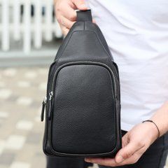 Чоловіча сумка з натуральної шкіри 18х31х7, бананка через плече Tiding Bag 34091 чорна, Черный