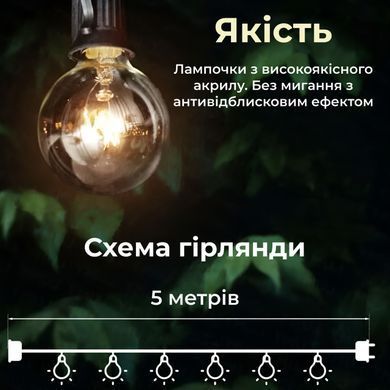 Ретро гірлянда вулична 10 LED лампочок 5 метрів жовта A60Y