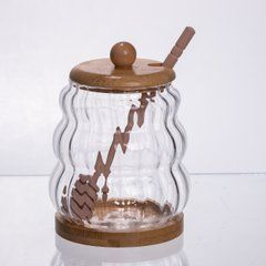 Медовниця скляна з кришкою та ложкою 320 (мл) медовниця баночка для зберігання меду 64486-9, Прозрачный