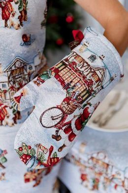 Новорічна гобеленова кухонна рукавиця Carousel, Блакитний
