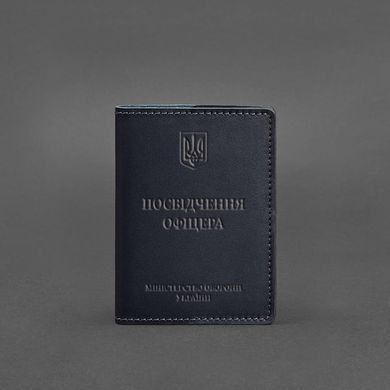 Шкіряна обкладинка для посвідчення офіцера 9.0 темно-синя, натуральна шкіра Краст, прозора перегородка - пластифікований ПВХ (полівінілхлорид)