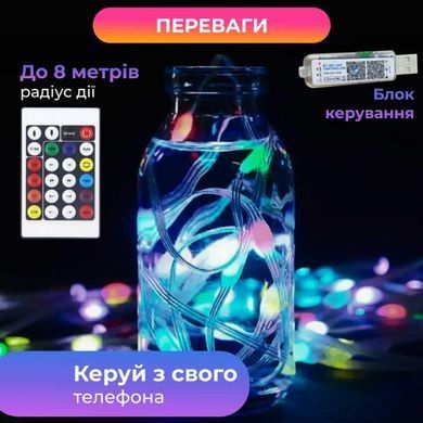 Умная гирлянда Smart 200 LED длина 2 м с управлением со смартфона прозрачная, мультиколор 1733042W