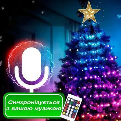 Умная гирлянда Smart 200 LED длина 2 м с управлением со смартфона прозрачная, мультиколор 1733042W