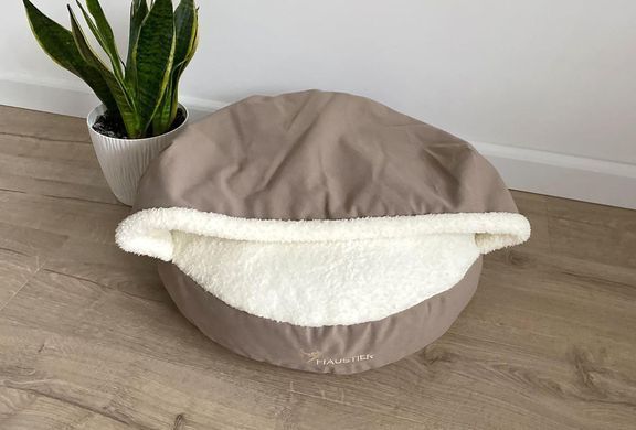 Лежак для собак и котов Lounge Beige с капюшоном XS - диаметр 50 см высота 9 см