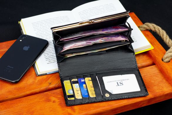 Синій лаковий гаманець з великою монетницею і блоком для карт ST Leather S9001A, Черный