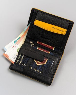 Кошелек мужской кожаный Peterson PTN 303.03 BLACK+YELLOW черный