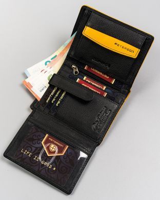 Кошелек мужской кожаный Peterson PTN 303.03 BLACK+YELLOW черный