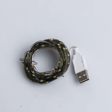 Гирлянда роса 20 метров USB на 200 led светодиодов капля зеленый провод желтая USB200L20MGY
