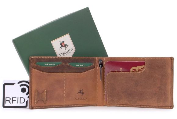 Шкіряний гаманець для подорожей Visconti 726 - Jet oil tan (RFID)